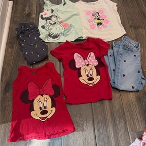 Disney Girls Minnie Mouse BUNDLE LOT Tops with Tanks & Jeans Euc size 4 / 4t